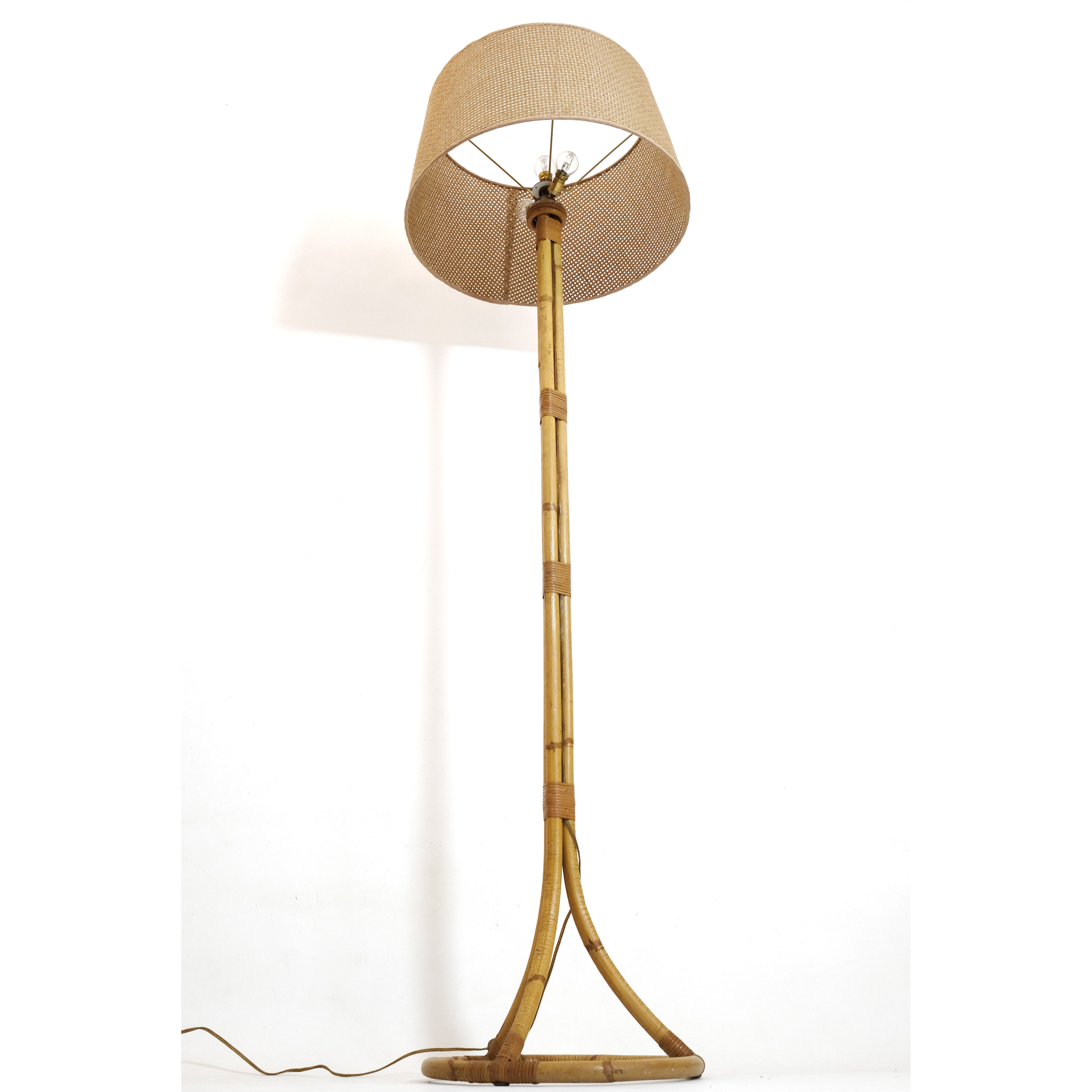 Rattan floor lamp from the 60s by Louis Sognot
