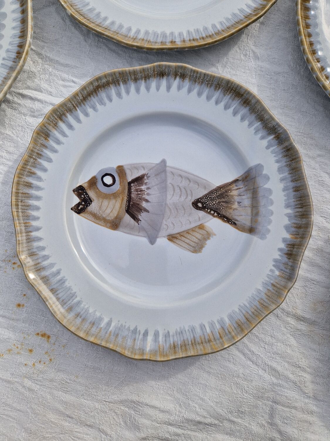 Lot de 9 assiettes plates saint Amand decor poissons