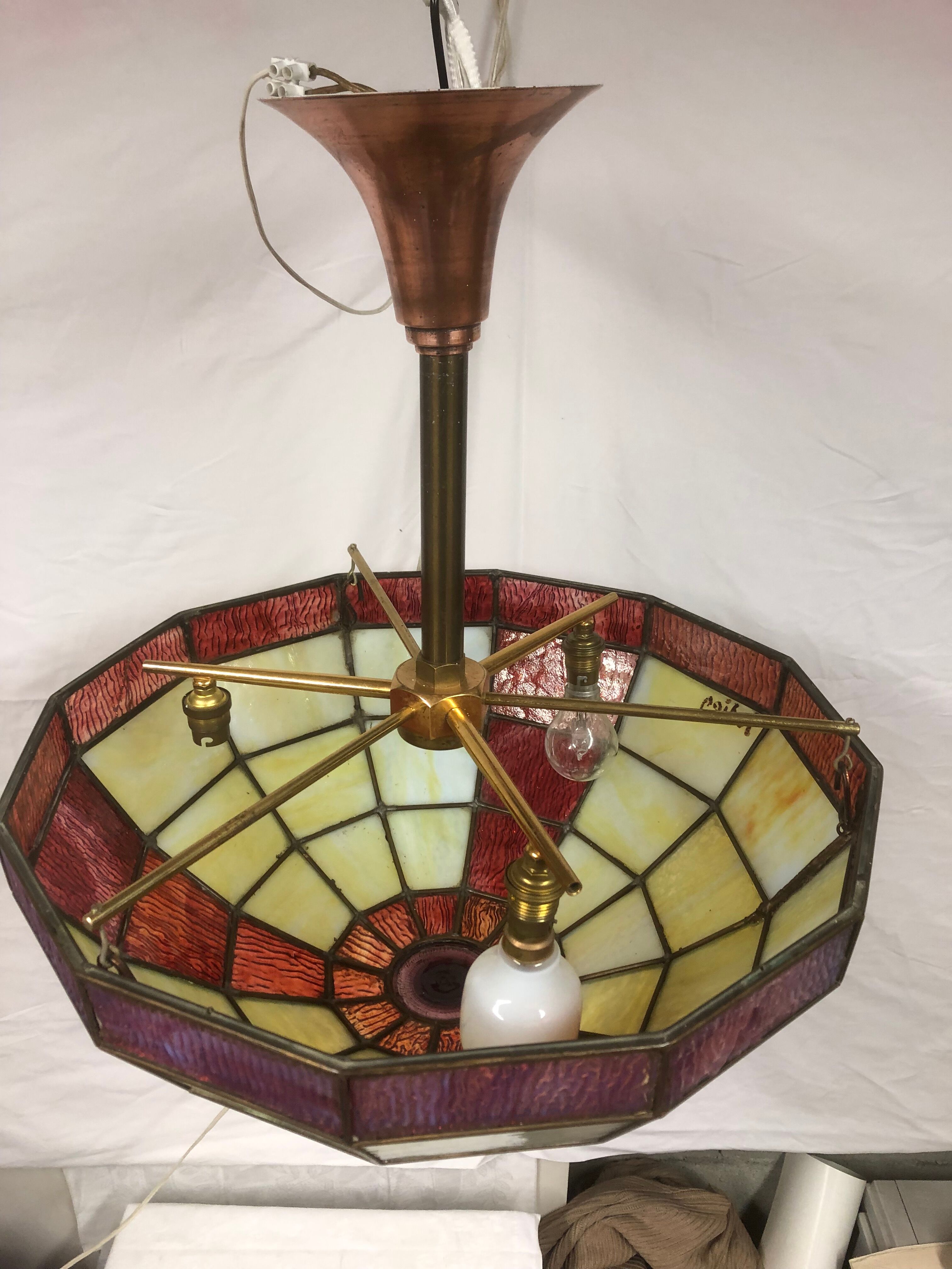 Lustre art déco pâte de verre façon vitrail 1930