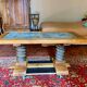 Vintage coffee table in solid oak and slate – Press screw base