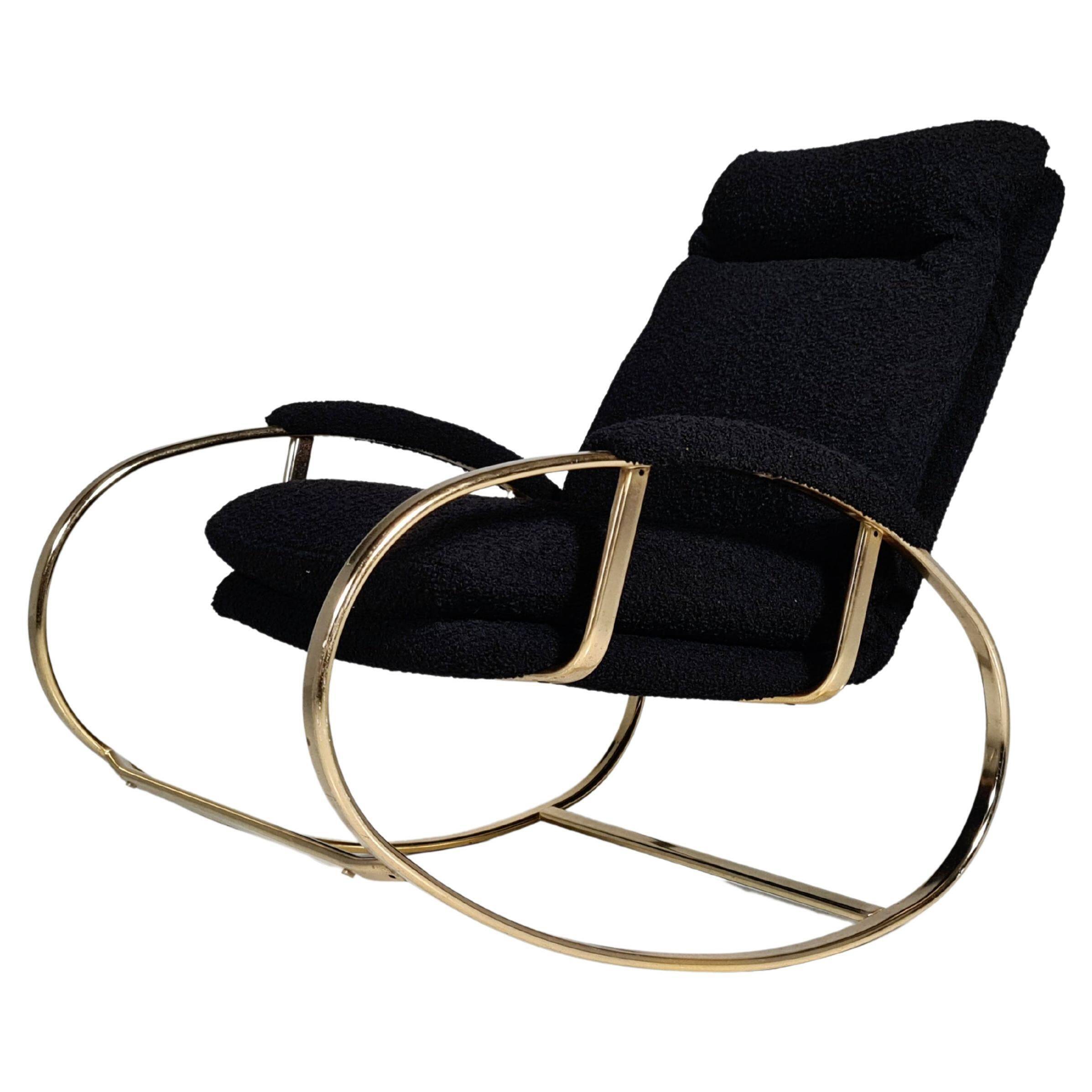 Modern mid-century rocking chair in brass by Guido Faleschini Black Boucle