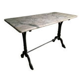 Table bistrot française ancienne en marbre avec base en fonte, années 1920–1930