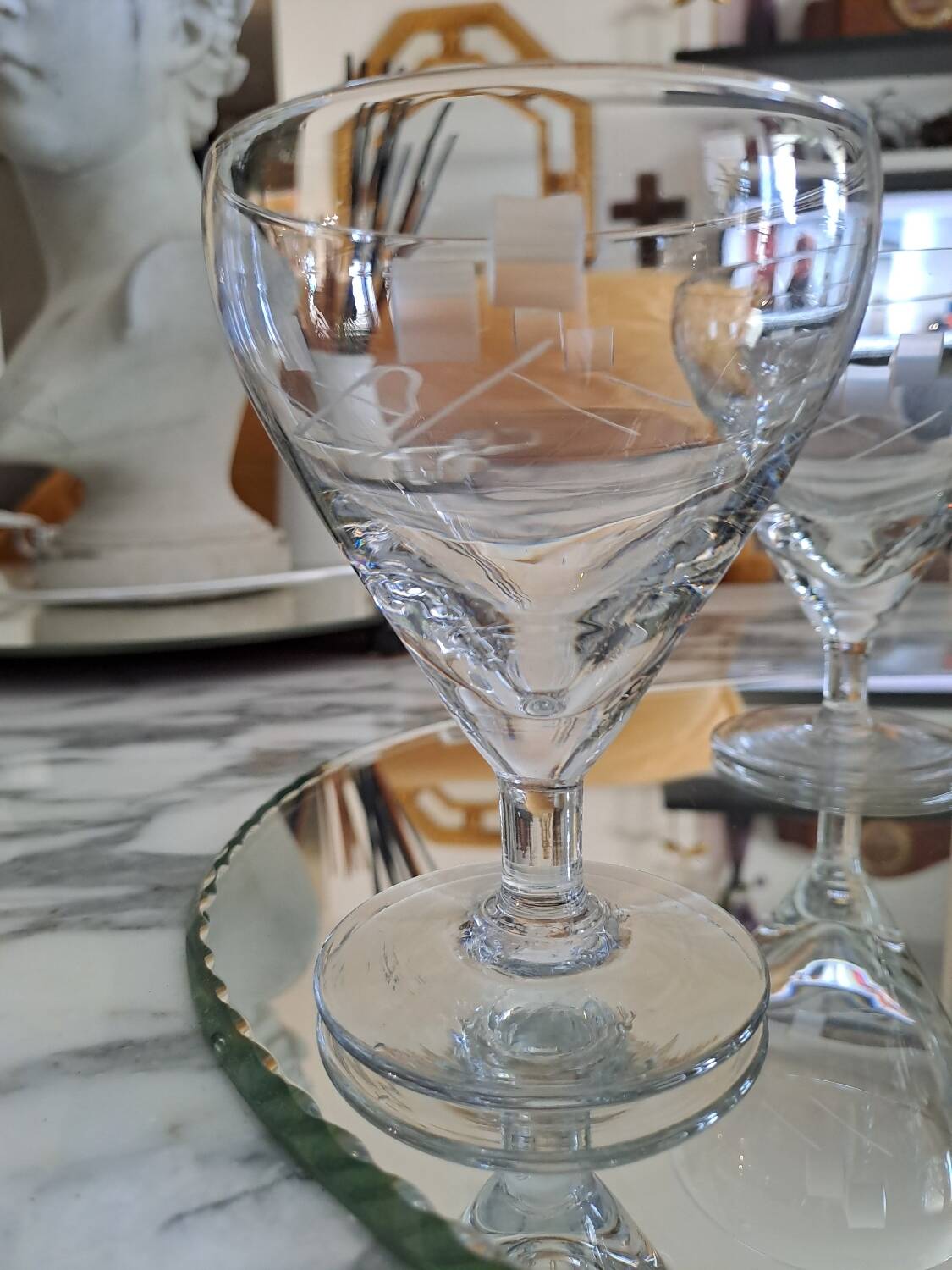 6 verres à vin gravés style bistro en verre soufflé