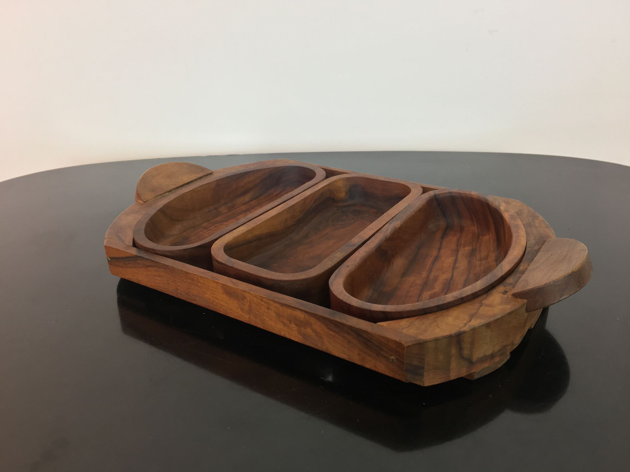 Teak aperitif service, vintage Scandinavian cups