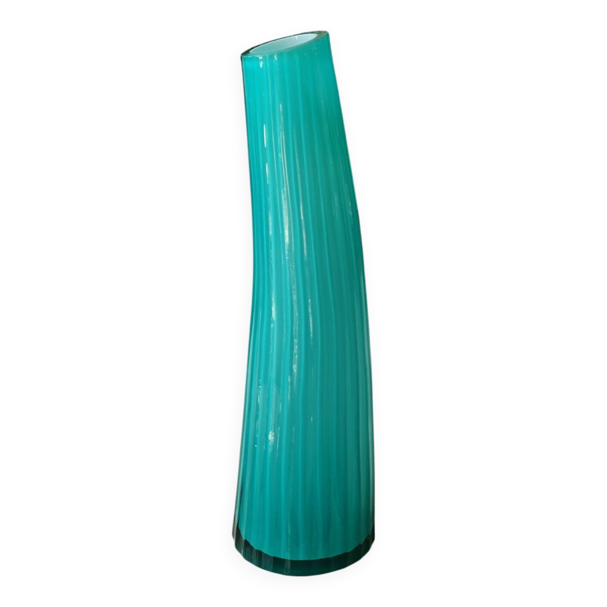 Design Horn/Curved Vase with Ribbed Effects. Turquoise Blue