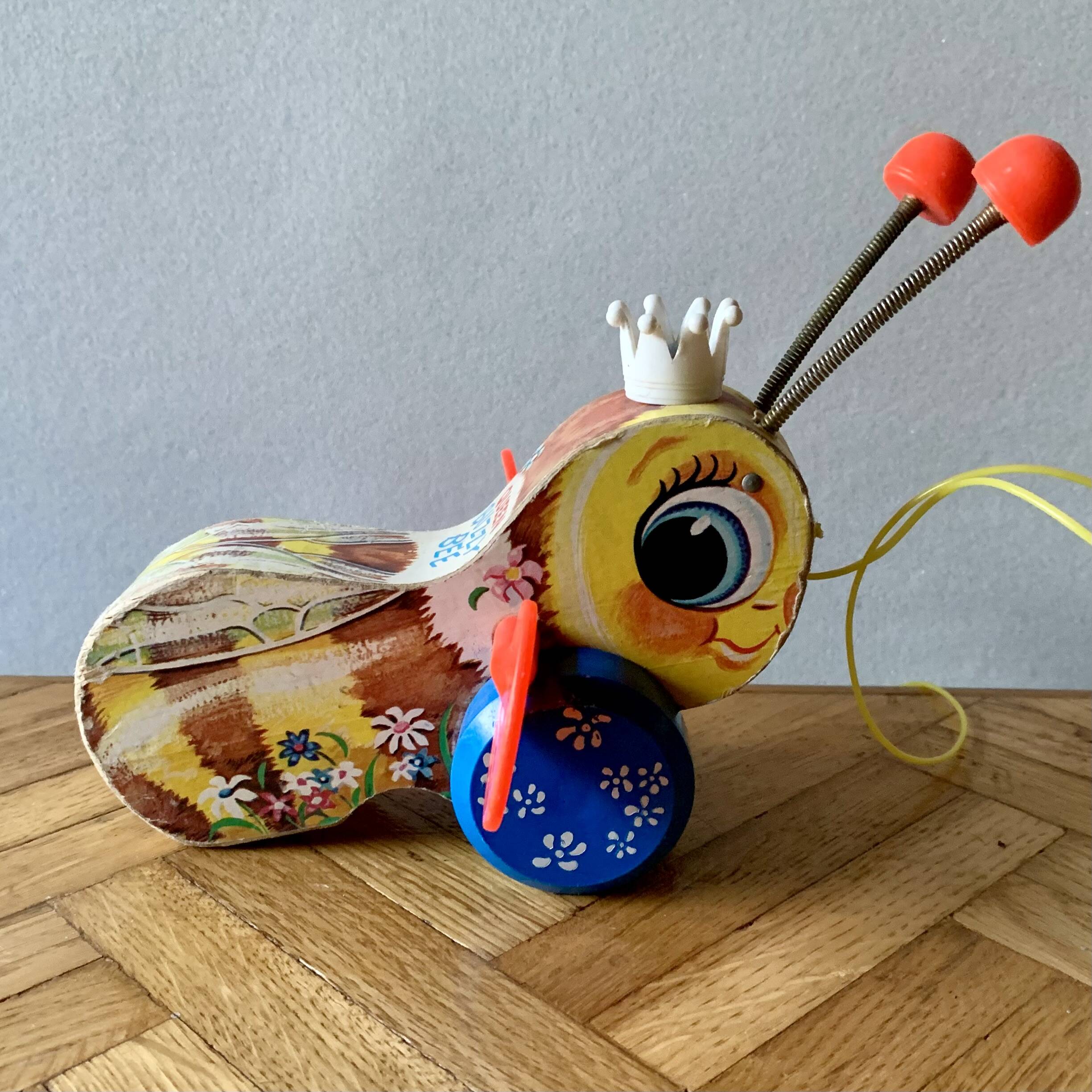 FisherPrice wooden pull toy Queen Buzzy Bee 1960 Selency
