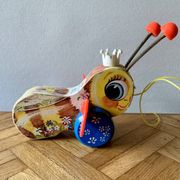 Fisher-Price Wooden Pull-Along Toy - Queen Buzzy Bee - 1960