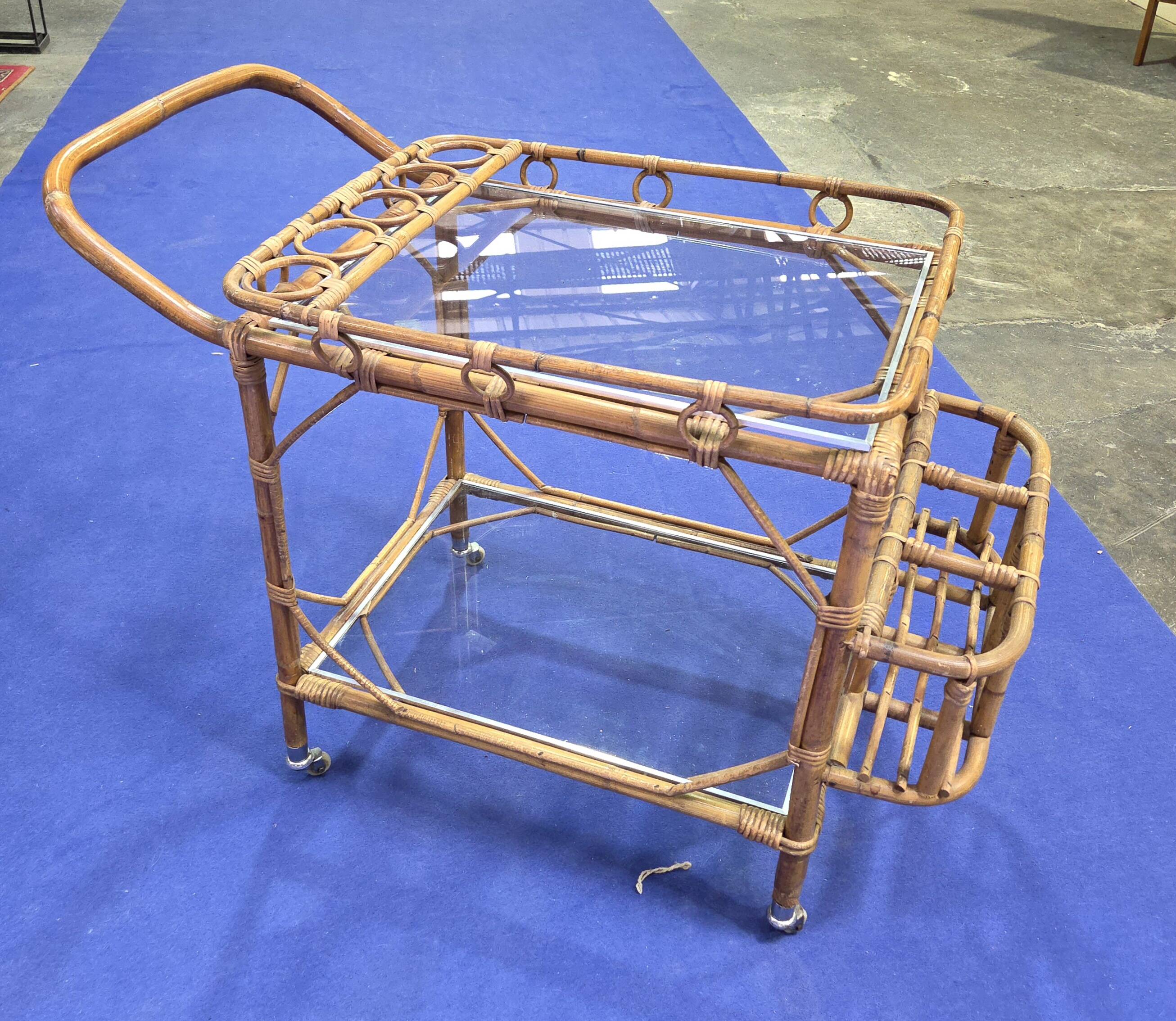 Service trolley, bar, bamboo, rattan, 1950s