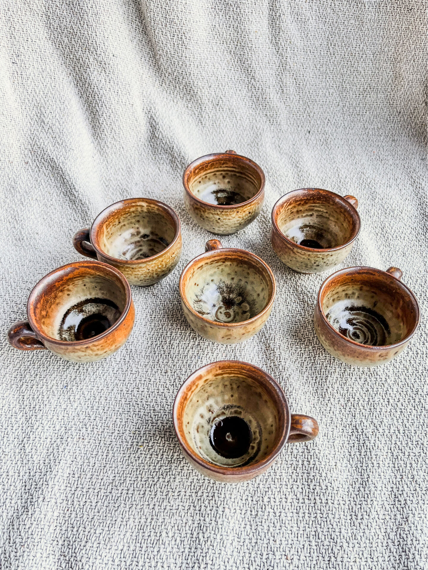 7 coffee cups in pyrite stoneware Brutalist Style