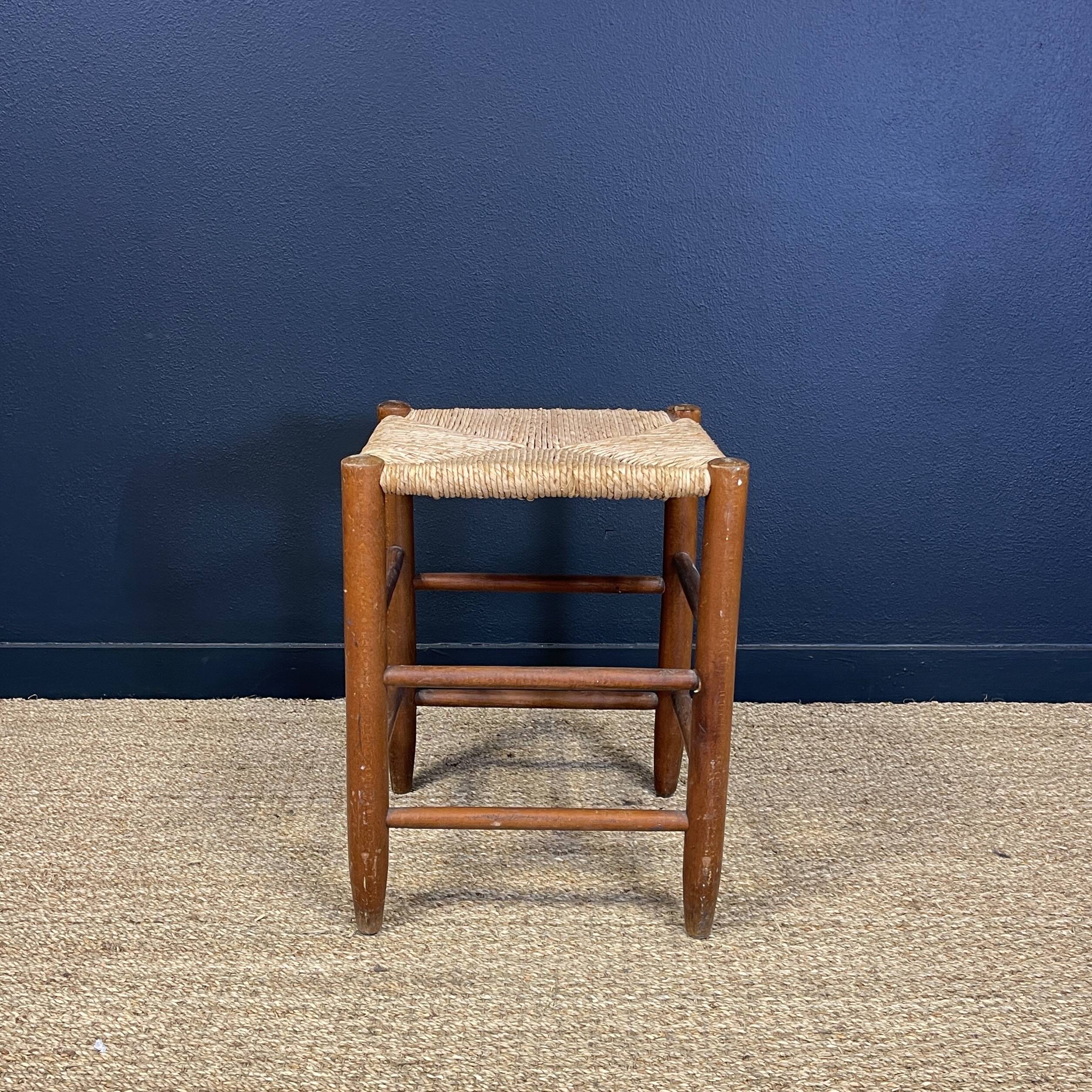 Set of 3 stools wood and straw