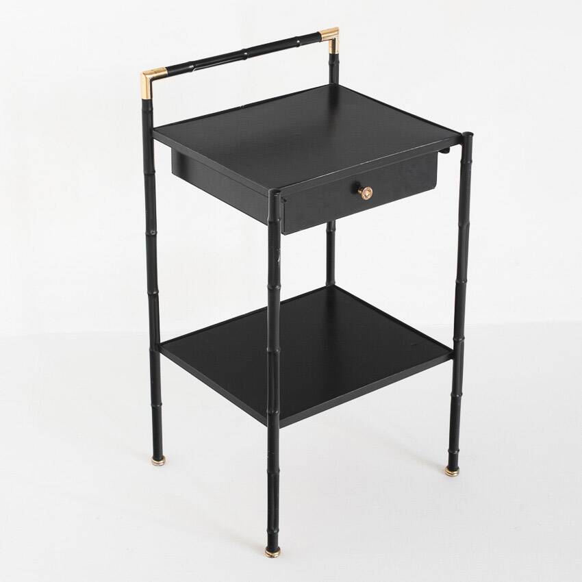 Vintage coffee table in iron (faux bamboo) and black escay. France, 1960s.