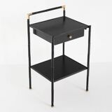 Vintage coffee table in iron (faux bamboo) and black escay. France, 1960s.