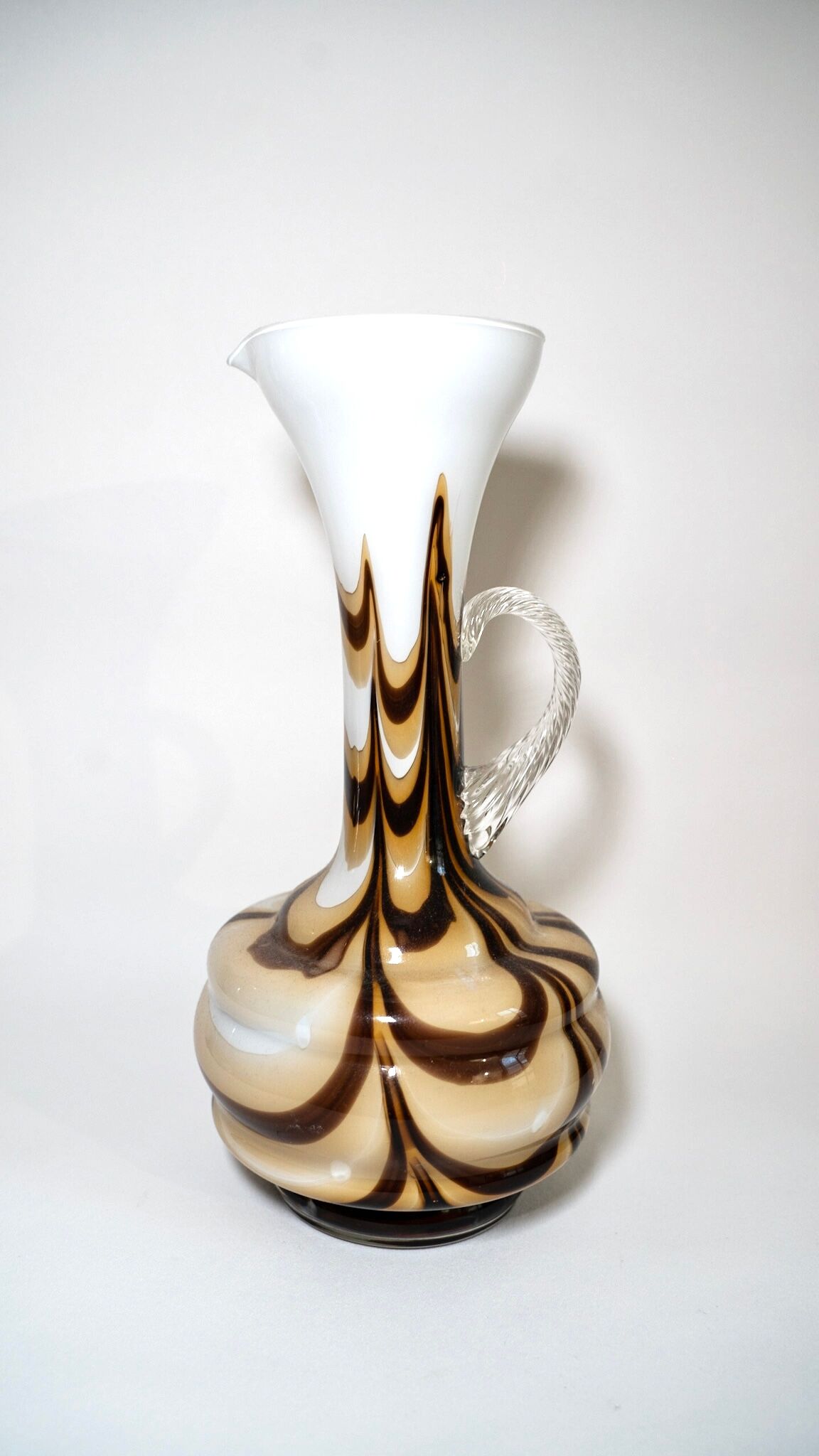 Murano glass vase Carlo Moretti vintage opaline, marbled brown and white, 70s