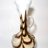 Murano glass vase Carlo Moretti vintage opaline, marbled brown and white, 70s