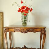 Louis XV style console living room table in walnut