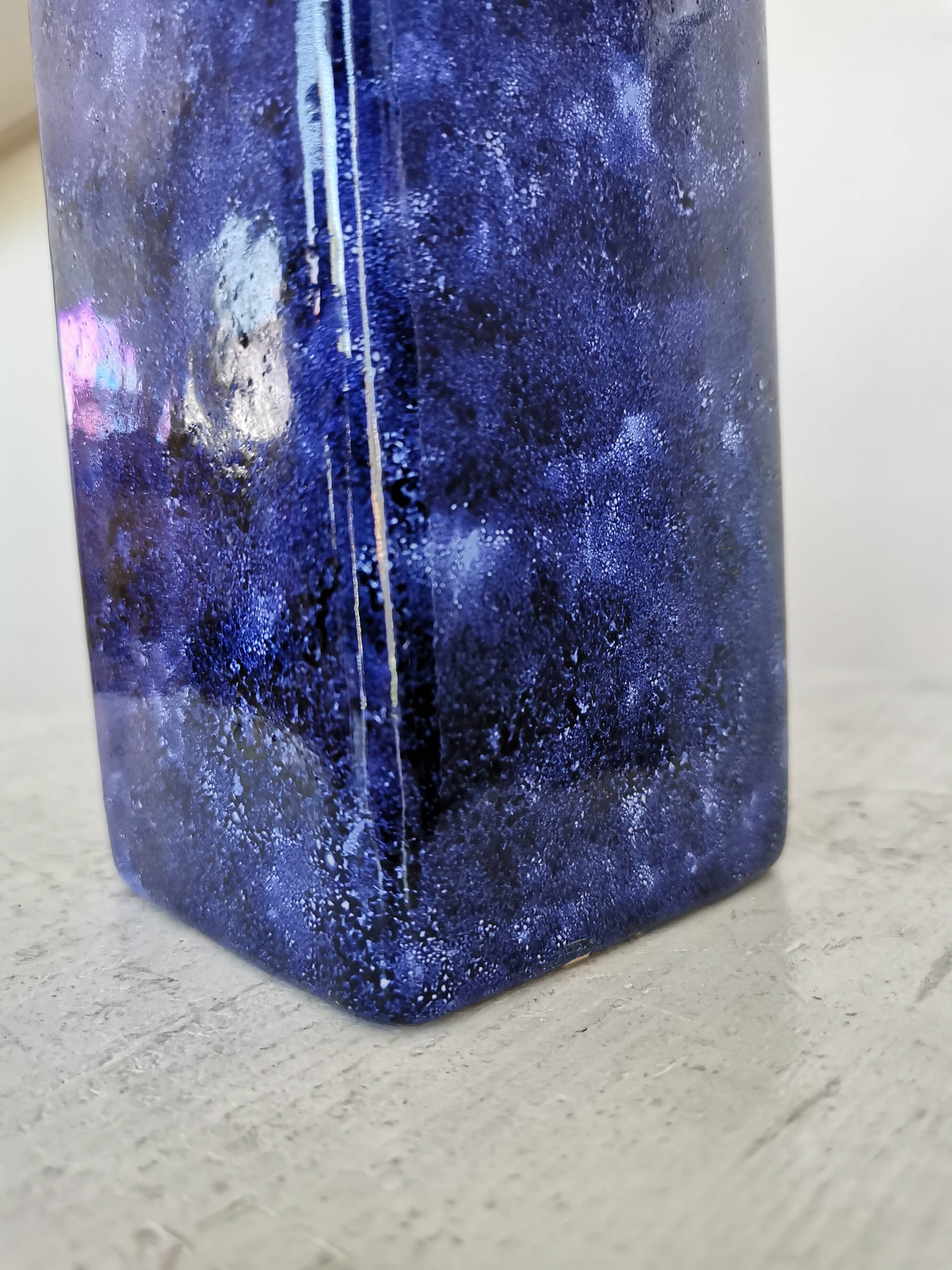 Vintage Blue Ceramic Vase: Hand-Painted Galaxy Glaze, 1970s Home Decor