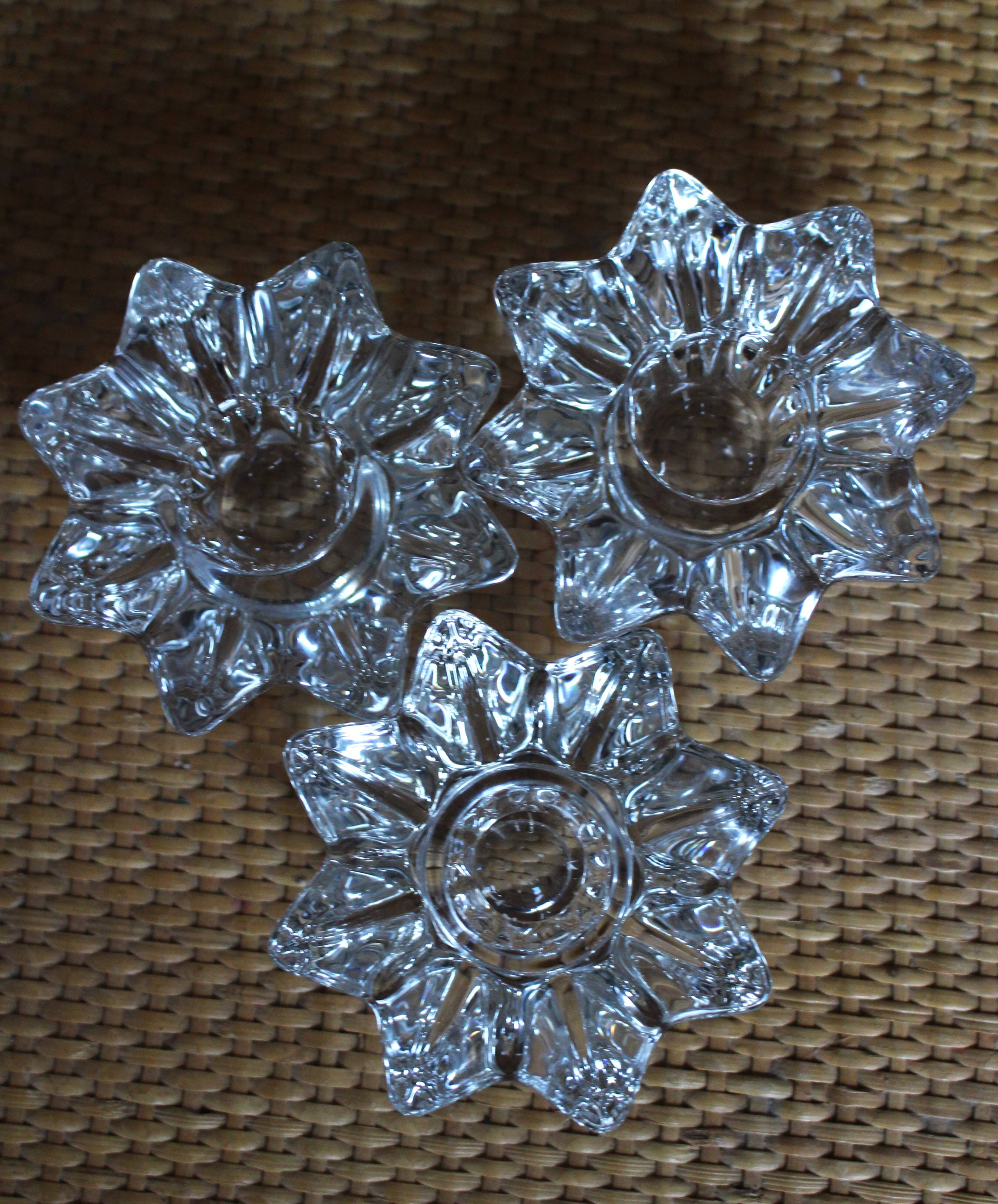 Set of 3 vintage star and flower glass candle holders