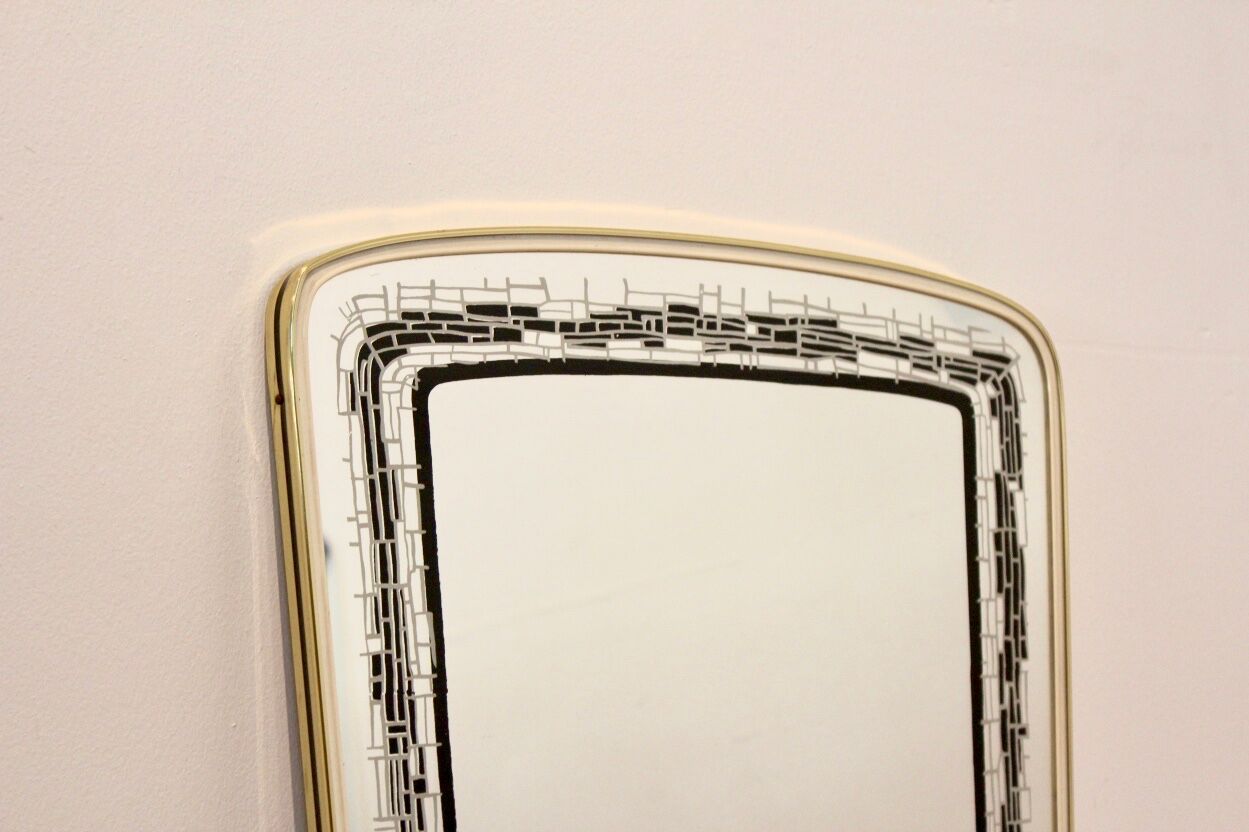 Mid-century brass framed mirror France 75x38cm