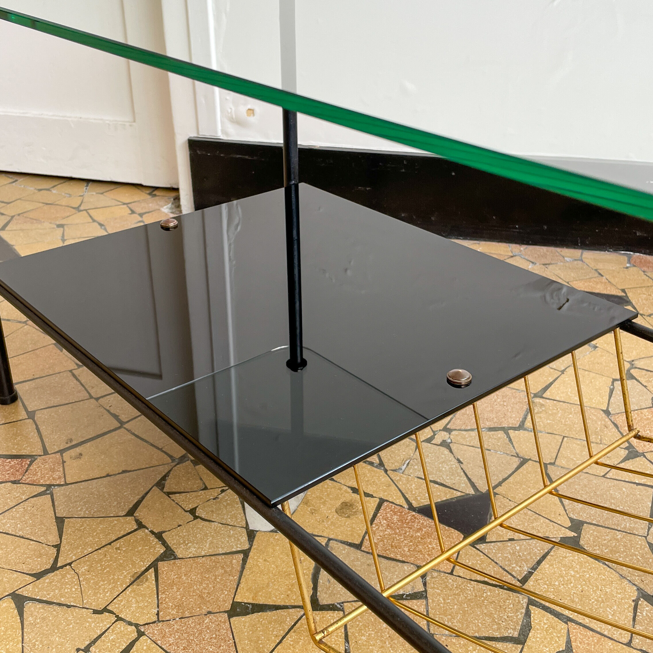 Glass and metal coffee table 1960s