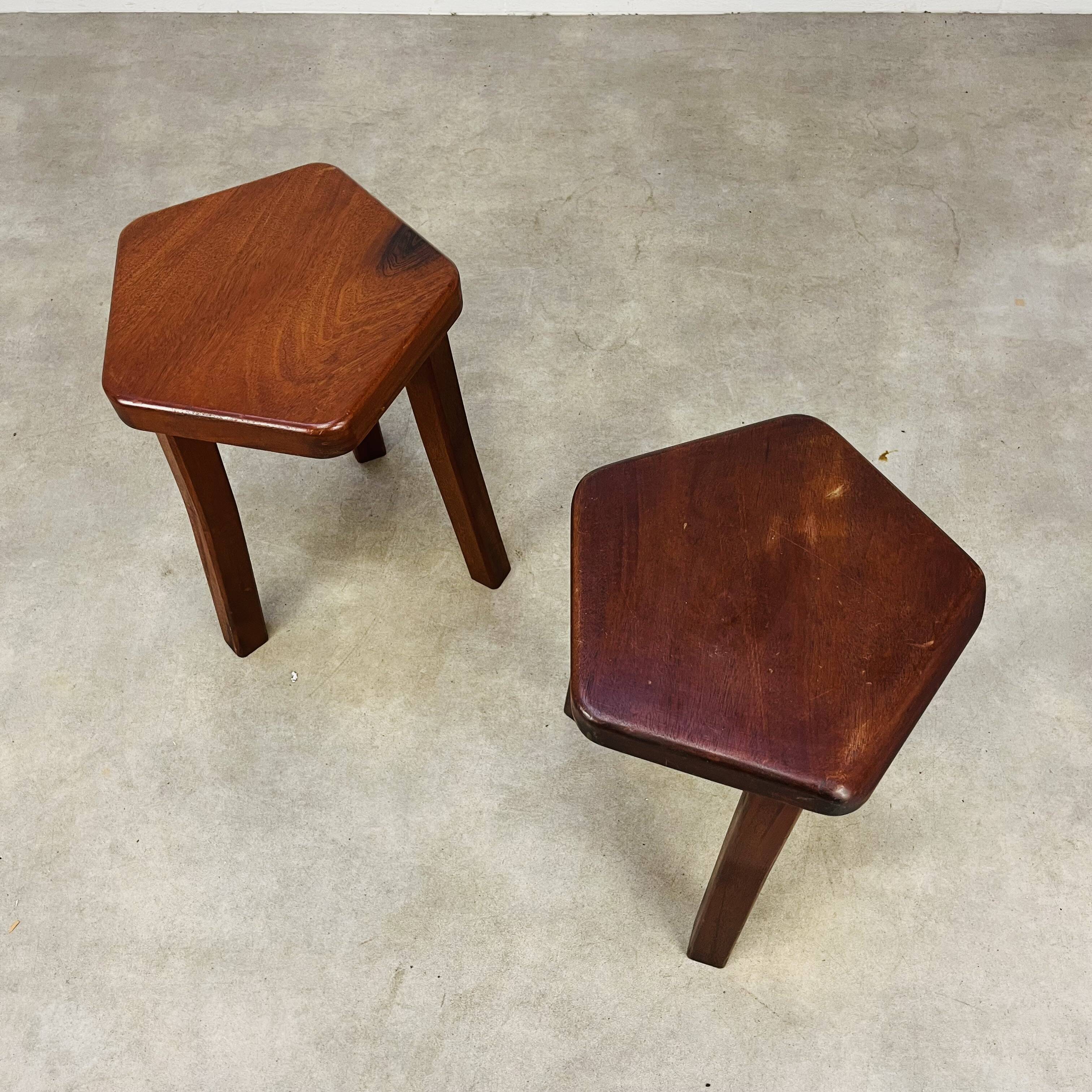 2 brutalist elm stools by Aranjou