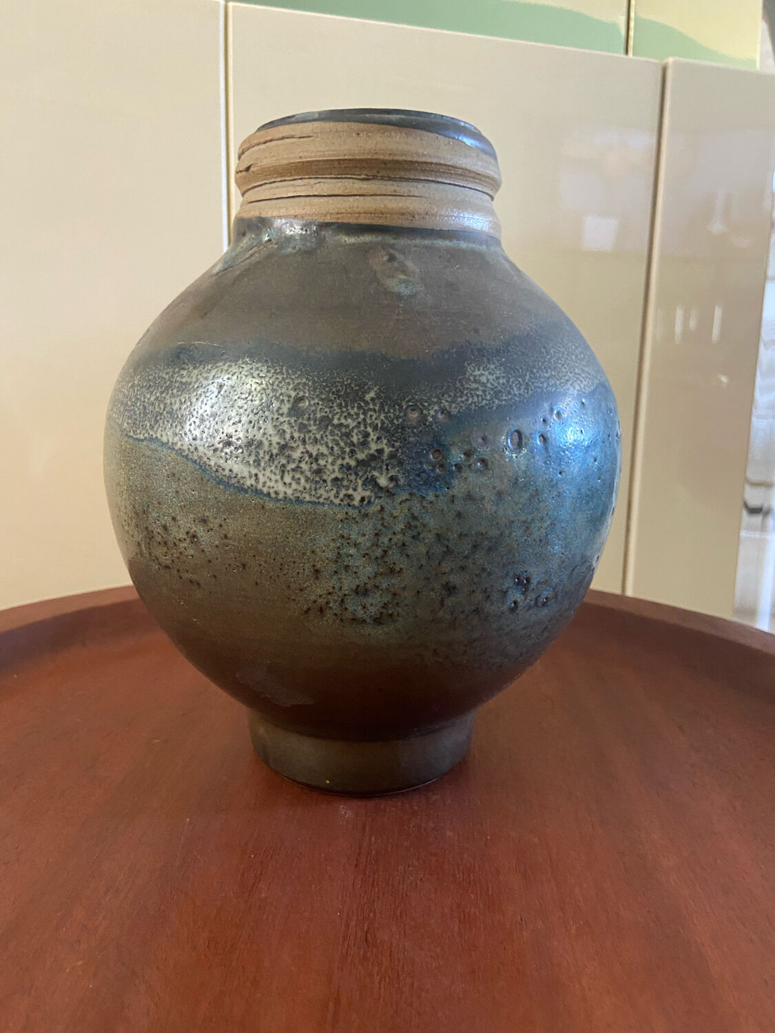 Enamelled stoneware ball vase