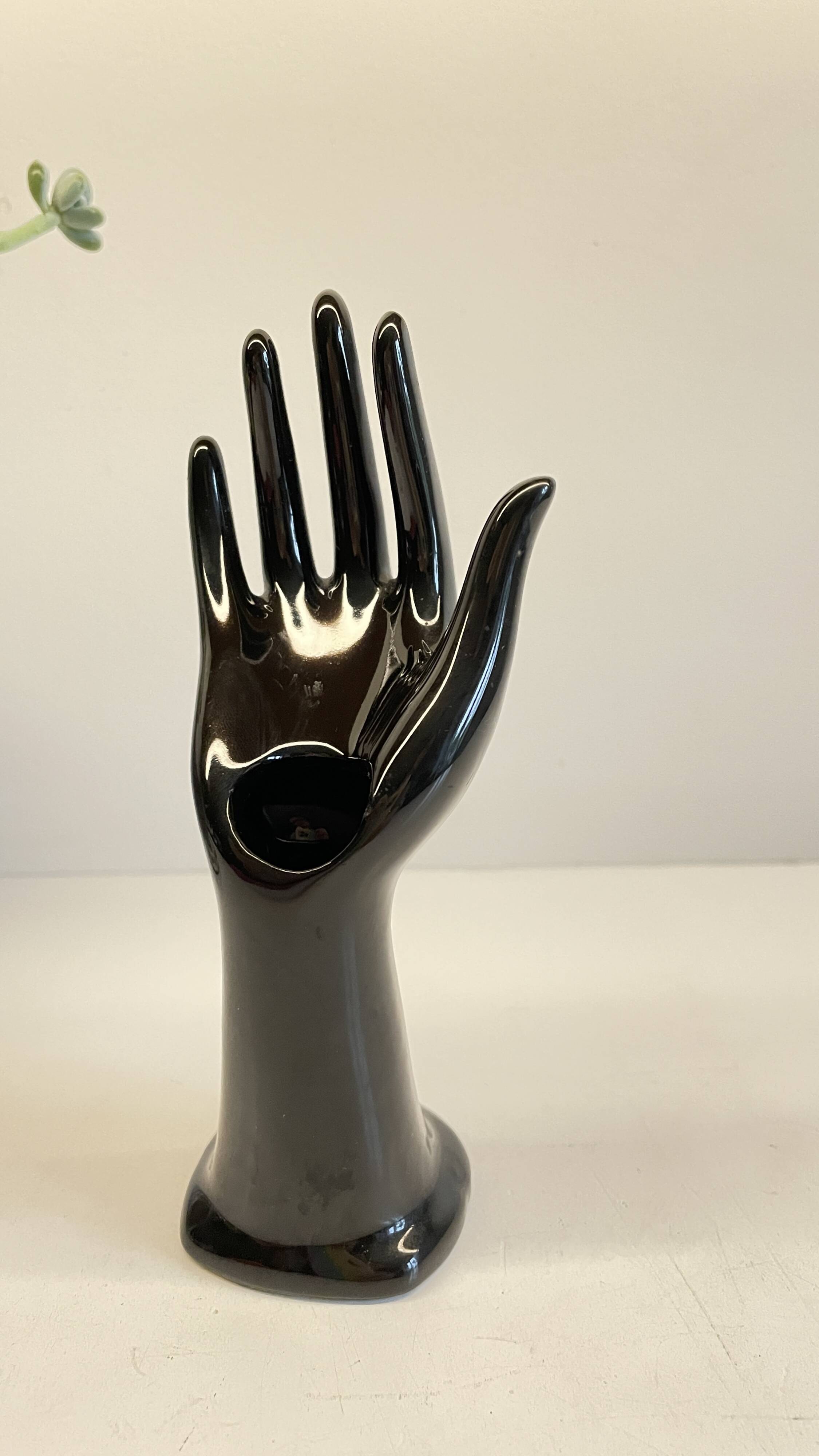 Handmade vintage black ceramic ring sizer vase