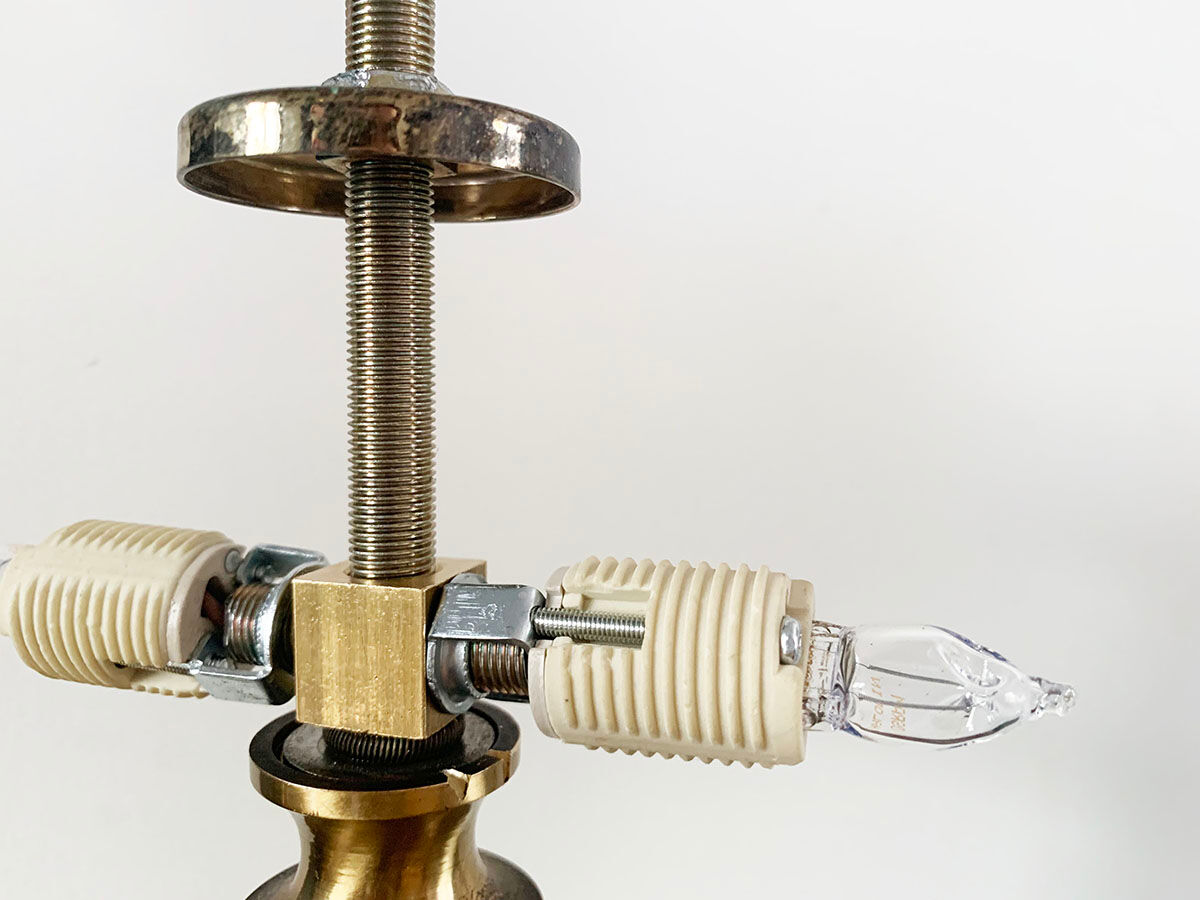 Glass and brass table lamp