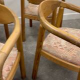 Set of six Rainer Daumiller pine wood arm chairs, 1970s