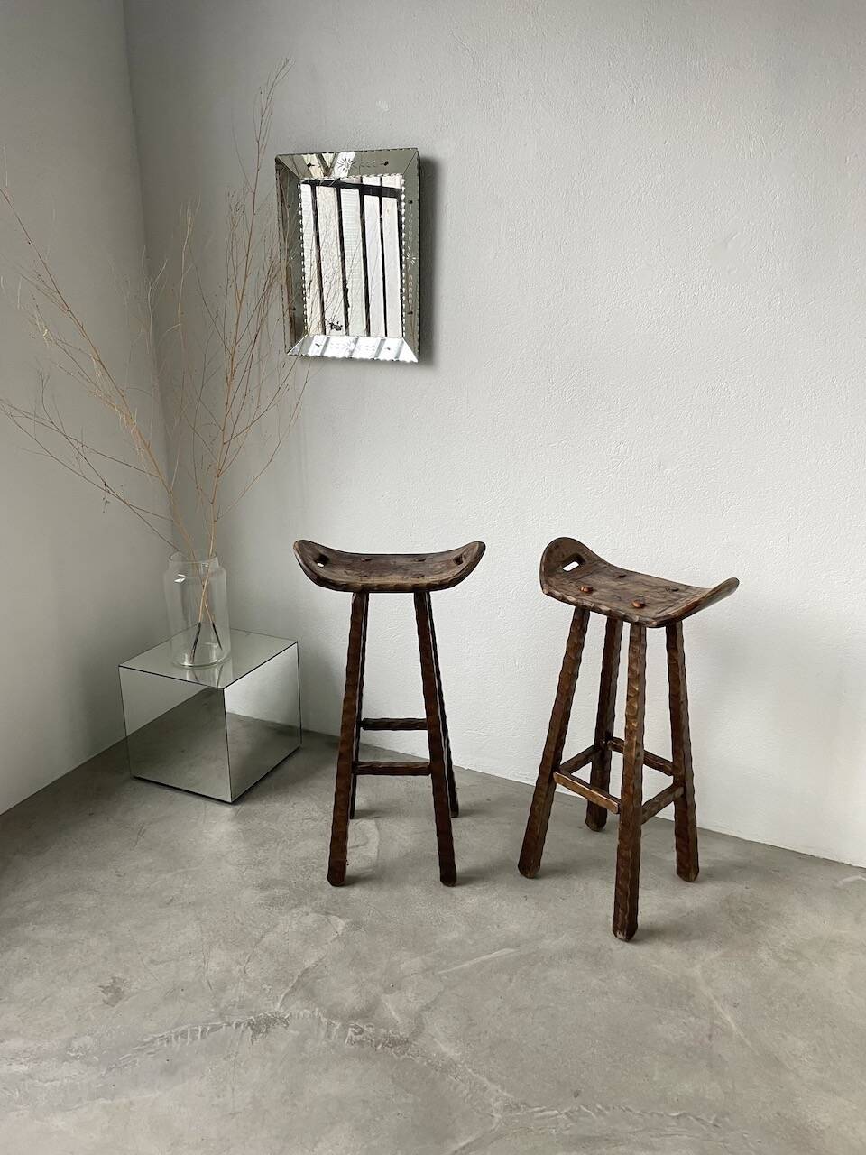 Pair of brutalist high stools