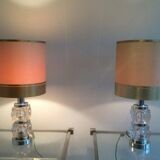 Pair of glass and chrome lamps. Circa 1970