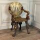 Venetian "Grotto" armchair in carved polychrome wood, silvered and gilded, circa 1890.