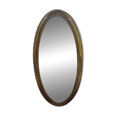 Miroir ovale 134cm bois et stuc doré debut XXem