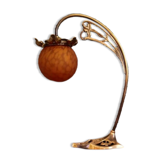 Lampe style art nouveau en bronze véritable et pâte de verre