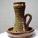 Large hand-held candle holder in handcrafted stoneware in the style of Baudat, La Borne, vintage