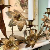 Large brass chandelier with 5 branches and fleur-de-lis design