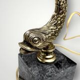 Vintage Fish Side Lamp - Grey Marble Base and Brass Fish