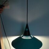 Emerald blue metal pendant light, Memphis style, space age -1980-