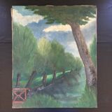 Old painting trees and the canal