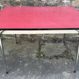 Red Formica table, 4 matching Formica chairs, vintage, 60s.