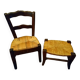 Child's straw chair and oak stool