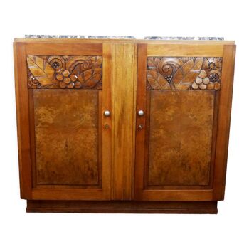 Sideboard art deco 1930 walnut floral pattern