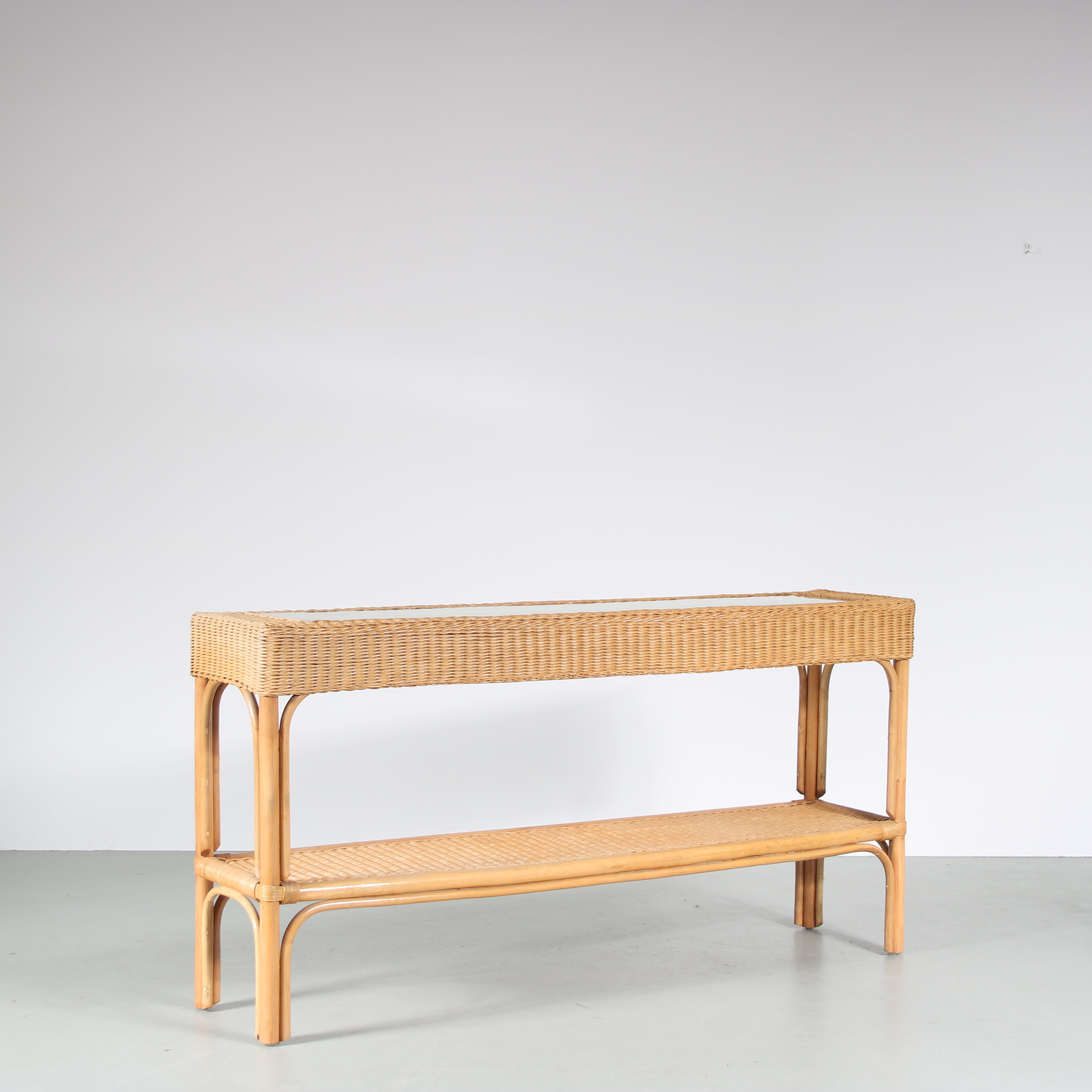 1970s Wicker with bamboo console table from italy