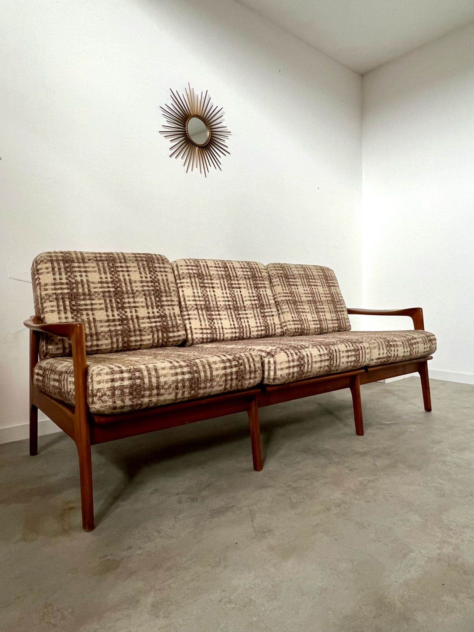 Lot armchairs and sofa 60 years Scandinavian design in vintage blond teak