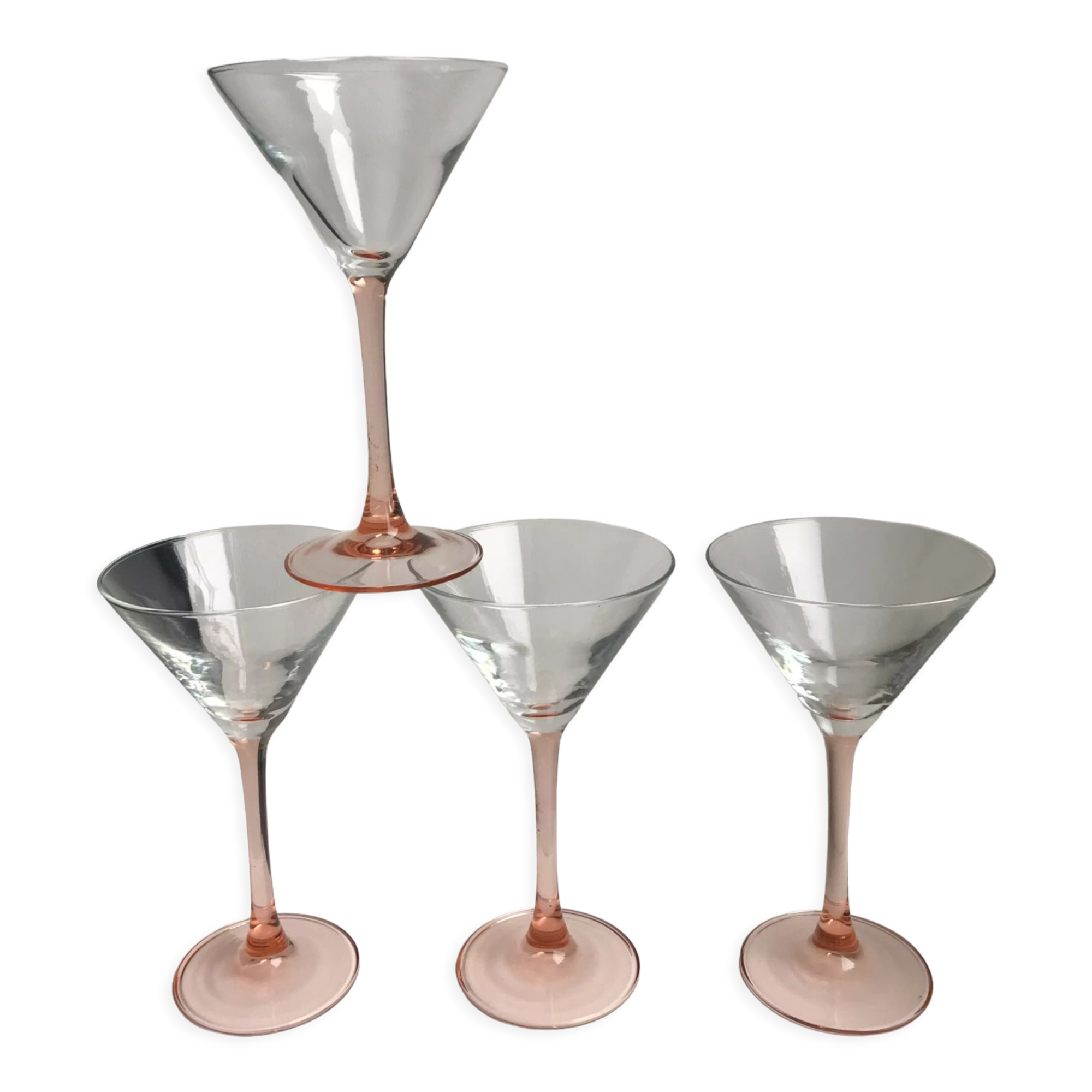 Set of 4 pink-footed cocktail glasses 70s