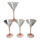 Set of 4 pink-footed cocktail glasses 70s