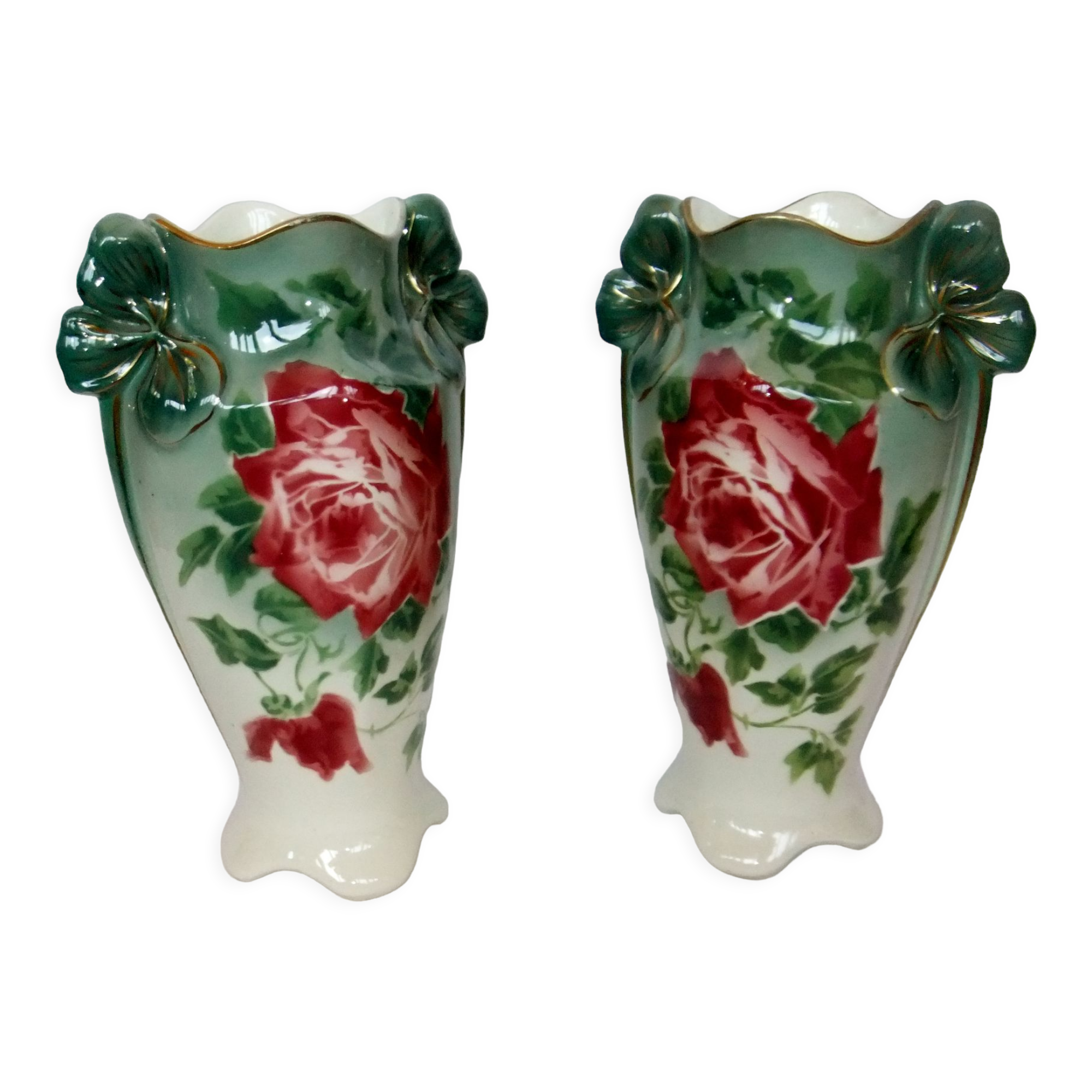 Vase art new pair KG Lunéville gilding decoration flower pink soliflore tulip tree