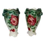 Vase art new pair KG Lunéville gilding decoration flower pink soliflore tulip tree