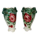 Vase art new pair KG Lunéville gilding decoration flower pink soliflore tulip tree