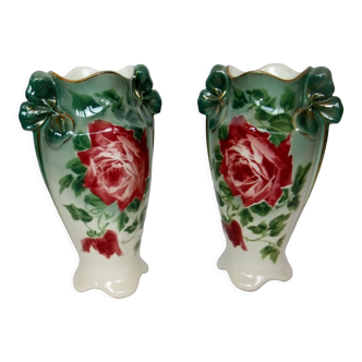 Vase art new pair KG Lunéville gilding decoration flower pink soliflore tulip tree