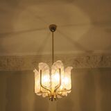 Lustre en laiton et feuille d'acanthe en verre de Carl Fagerlund, Suède, années 1960